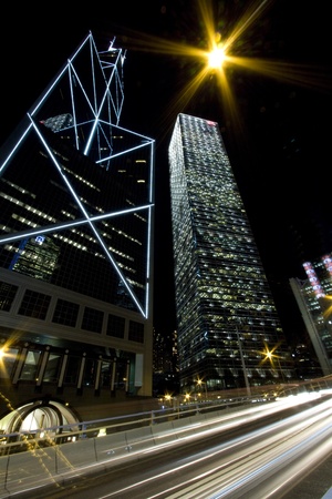 Traffic through downtown of Hong Kong at nightのeditorial素材