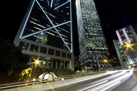 Traffic through downtown of Hong Kong at nightのeditorial素材