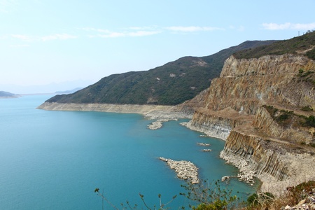 Hong Kong Geographical Park, the force of nature, folding and natural hexagonal column. の写真素材