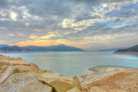 Sunset along the reservoir in Hong Kongの写真素材
