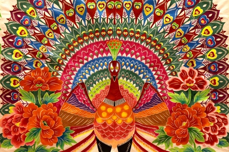 Peacocks drawing on wallのeditorial素材