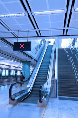 Moving escalator in train stationのeditorial素材