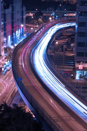 Traffic in highway of Hong Kong at nightのeditorial素材
