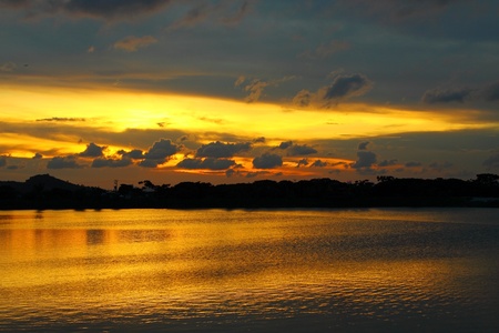 Sunset with mountain landscape in Hong Kongの写真素材