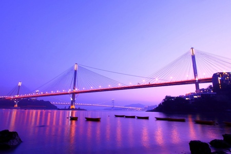 Ting Kau Bridge at night in Hong Kongの写真素材