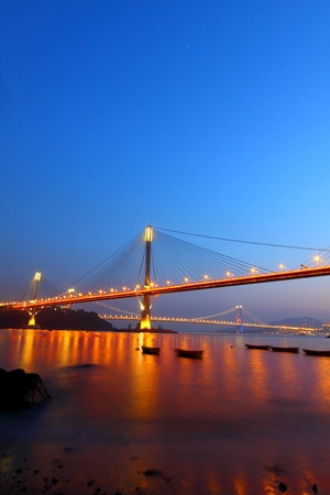 Ting Kau Bridge at night in Hong Kongの写真素材
