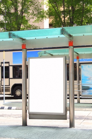 Blank billboard on bus stopの写真素材