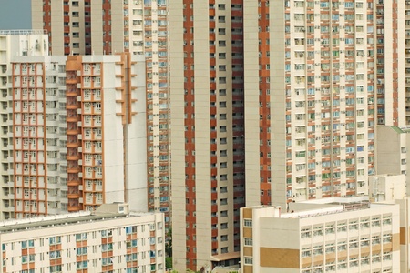 Packed Hong Kong apartment blocksのeditorial素材