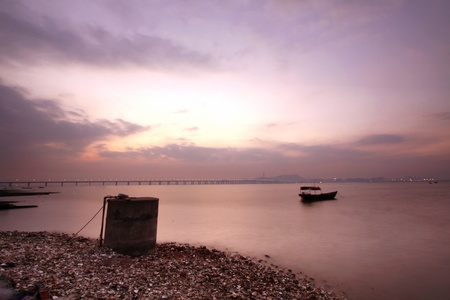 Sunset along the coast in Hong Kongの写真素材