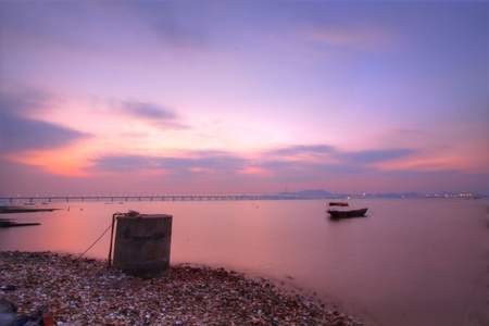 Sunset over the ocean in Hong Kong, HDR image.の写真素材