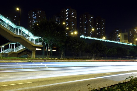Traffic in highway of Hong Kong at nightのeditorial素材