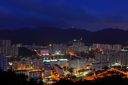 Hong Kong downtown at nightのeditorial素材