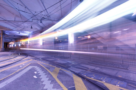 Light rail in Hong Kong at night