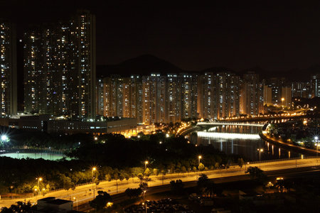 Tuen Mun downtown at night in Hong Kong