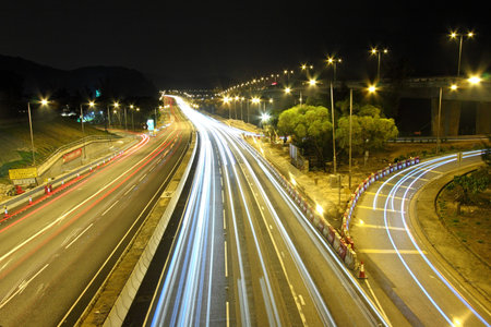 Highway traffic in Hong Kong at night