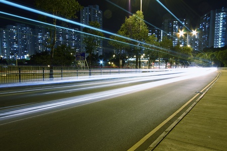 Traffic through downtown of Hong Kong at nightの写真素材