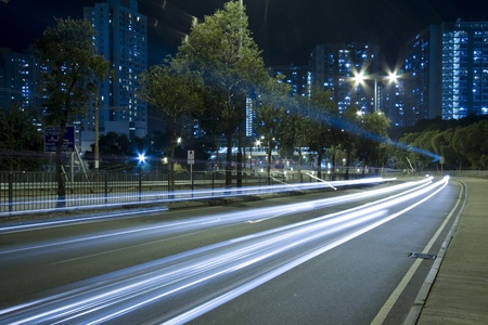 Traffic through downtown of Hong Kong at nightのeditorial素材