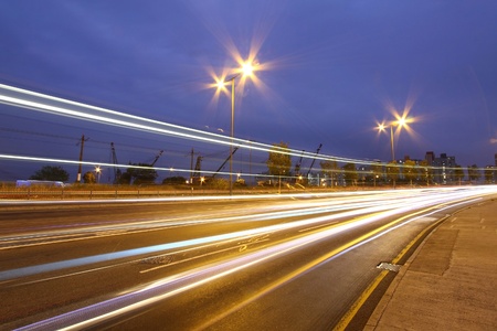 Traffic in downtown of Hong Kong at nightの写真素材