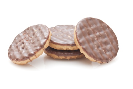 Chocolate biscuits isolated on white backgroundの写真素材