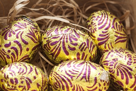Colorful easter eggs in nestの写真素材