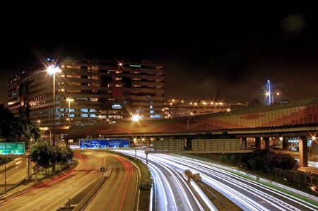 Traffic in Hong Kong at nightの写真素材
