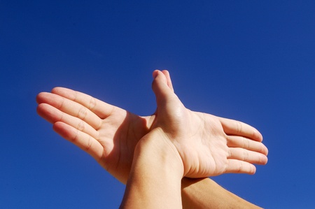 Fly with heart under blue skyの写真素材