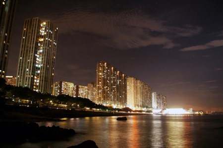 Hong Kong downtown along the coastの写真素材