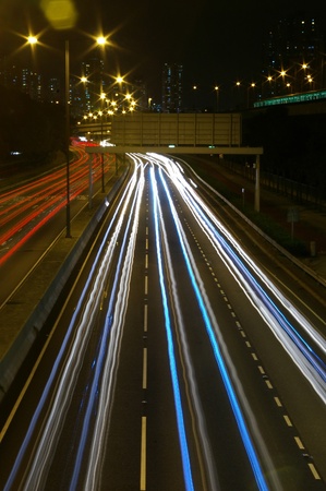 Traffic in Hong Kong at nightの写真素材