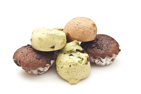 Cakes in different flavor on white backgroundの写真素材