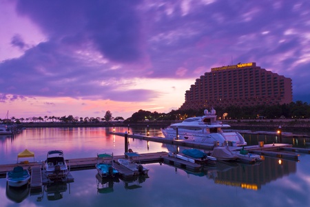 Yacht pier at sunset time in Hong Kongのeditorial素材