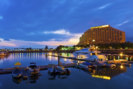 Yacht pier at sunset time in Hong Kong, Gold Coast.のeditorial素材