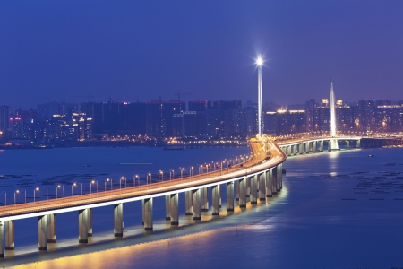 Hong Kong Shenzhen Western Corridor Bridge at nightの写真素材
