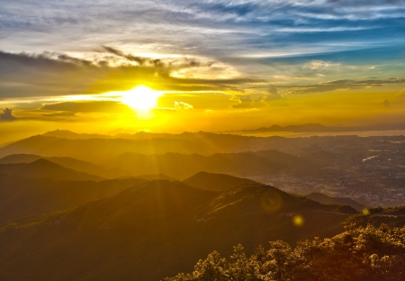 Majestic sunset in the mountains landscapeの写真素材