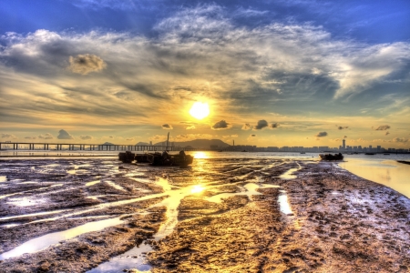 Sunset along coast in Hong Kongの写真素材