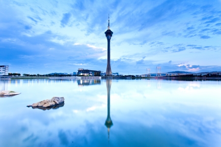 Macau sunset along pondのeditorial素材