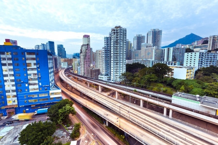 Highway in modern city with moving carsのeditorial素材