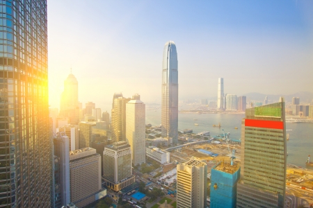 Hong Kong skyscrapers at sunsetの写真素材