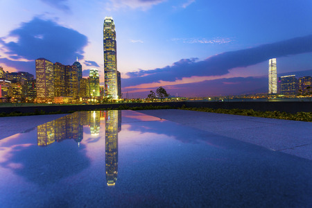 Hong Kong skyscrapers at sunsetの写真素材