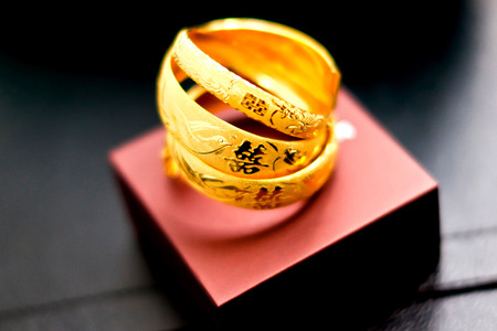 Traditional chinese gold bangles for weddingの写真素材