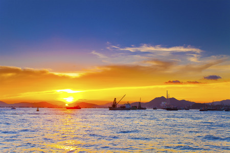 Sun sunset on fire in Hong Kongの写真素材
