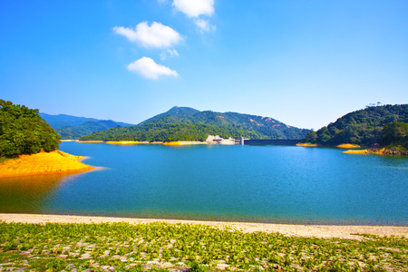 Beautiful blue clear water along the lake in Hong Kongの写真素材