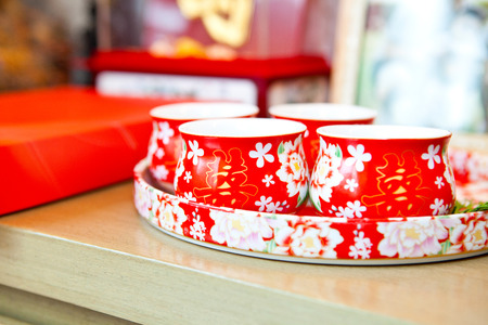 Chinese tea cup in wedding dayの写真素材