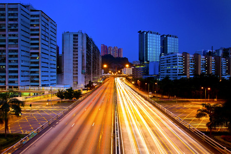 Rush hour traffic in Hong Kong at nightのeditorial素材