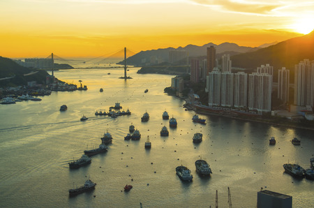 Sunset at Hong Kong downtownの写真素材