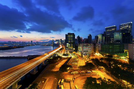 Sunset modern city overpassの写真素材