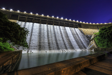 Dam at night in Hong Kongの写真素材