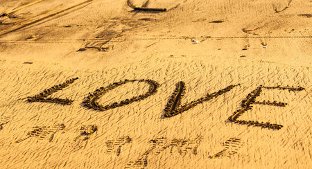 Love message on sandの写真素材