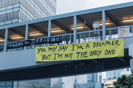 HONG KONG, OCT 2: Umbrella Revolution in Admiralty on 2 October 2014. There are many slogans and...