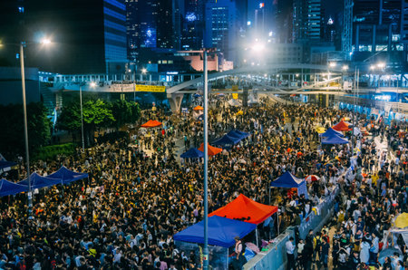 HONG KONG, OCT 3: Crowd of protesters occupy the road in Admiralty on 3 October 2014. Hong Kong...
