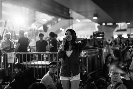 HONG KONG, OCT 4: Umbrella Revolution in Admiralty on 4 October 2014. Hong Kong people are fighting for a real universal suffrage for the next chief executive election.のeditorial素材
